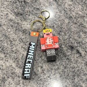 Minecraft Keychain with Red and Gray Character